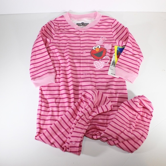 SESAME STREET Elmo Girl Sleeper Footie Pink Stripe Sears NWT - Picture 3 of 3